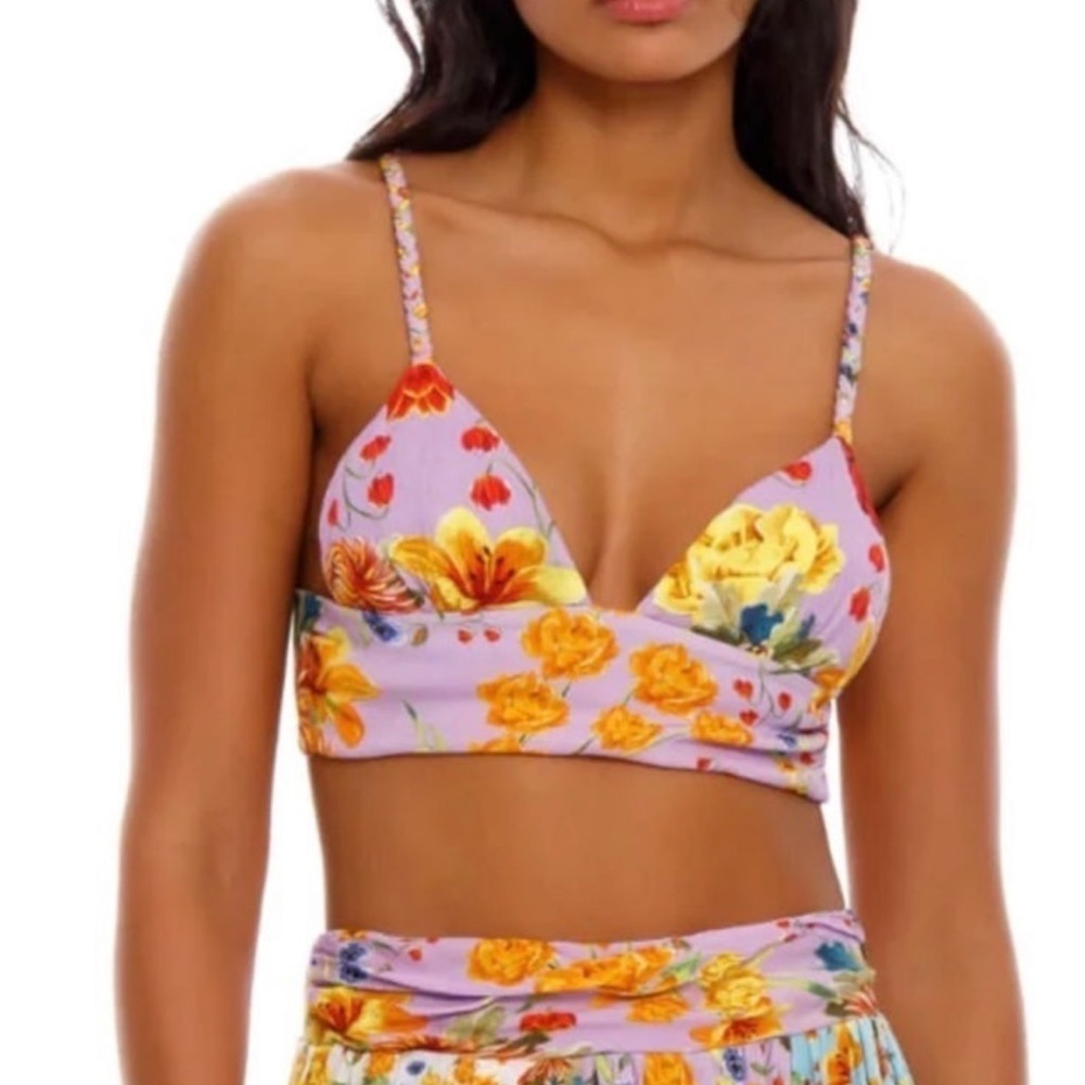 Agua Bendita Noor Bouk Crop Top Lilac Purple Floral Size M